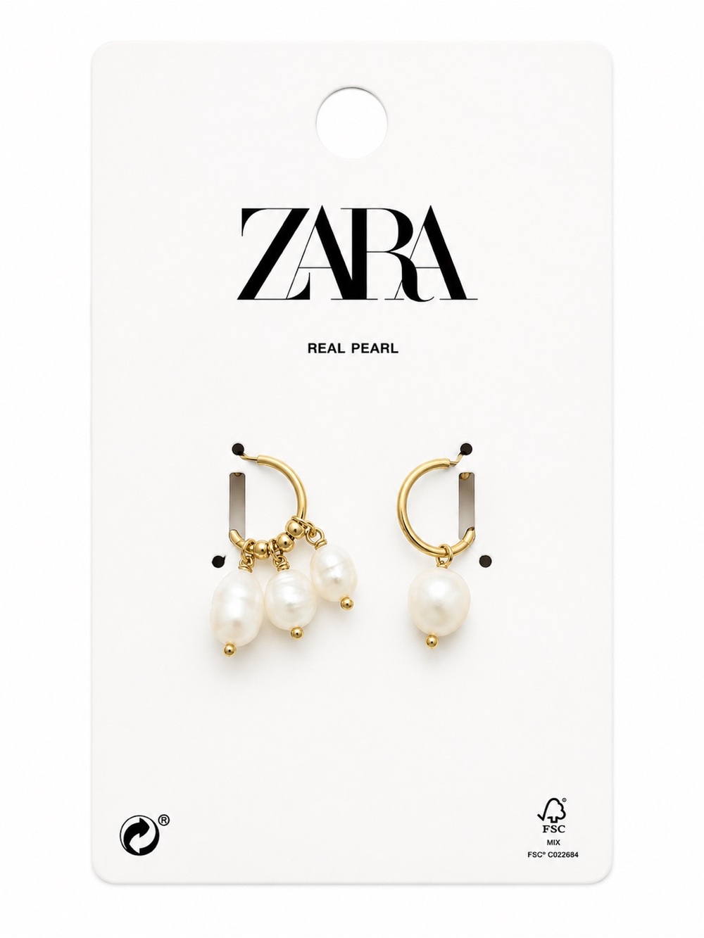 ZARA Gold Hoop Earrings with White Pearl Drops